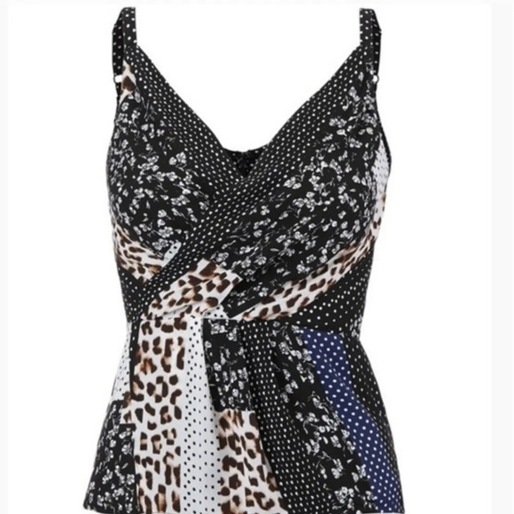 CAbi 3787 Womens Crossover Cami Sz 4 Black Brown Animal Print Polka Dot‎ - Picture 2 of 10
